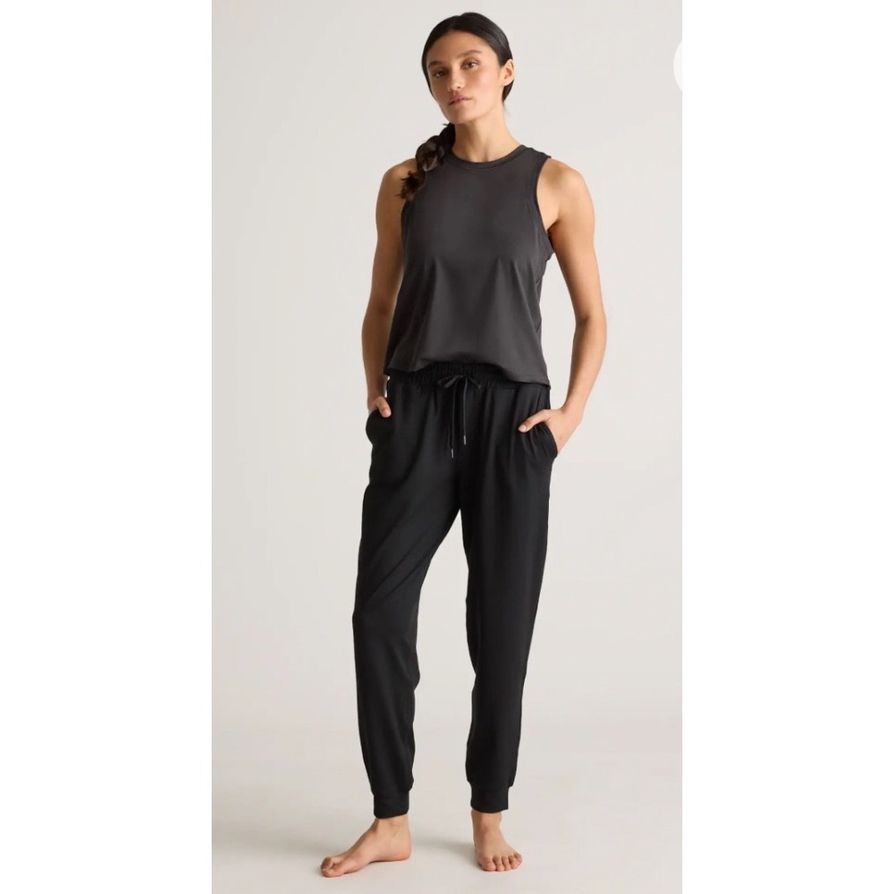 Quince Flowknit Mid-Rise Jogger Black Recycled Polyester Spandex Pants Size M
